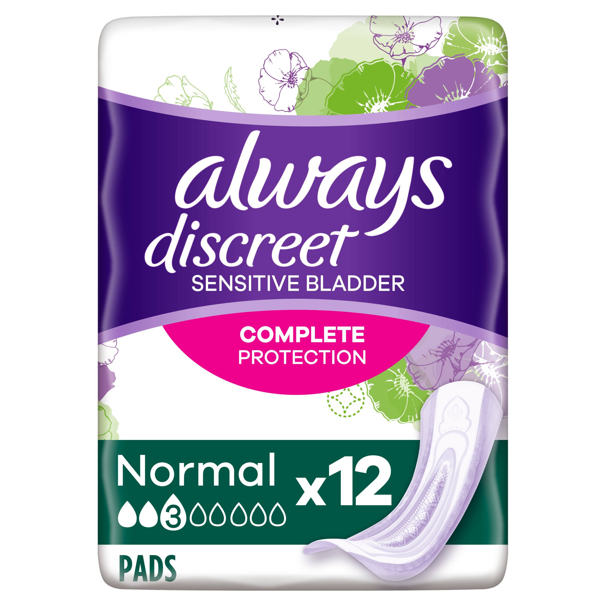 Always Discreet Incontinence Pads - Normal, for Sensitive Bladder, 12pk