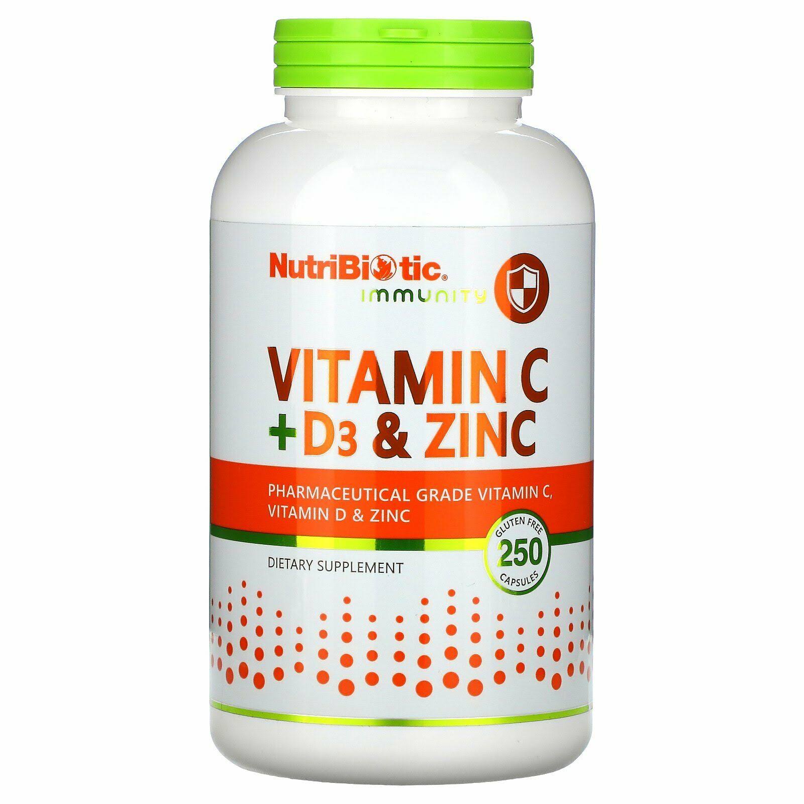 Nutribiotic Vitamin C + D3 & Zinc- 250 Capsules