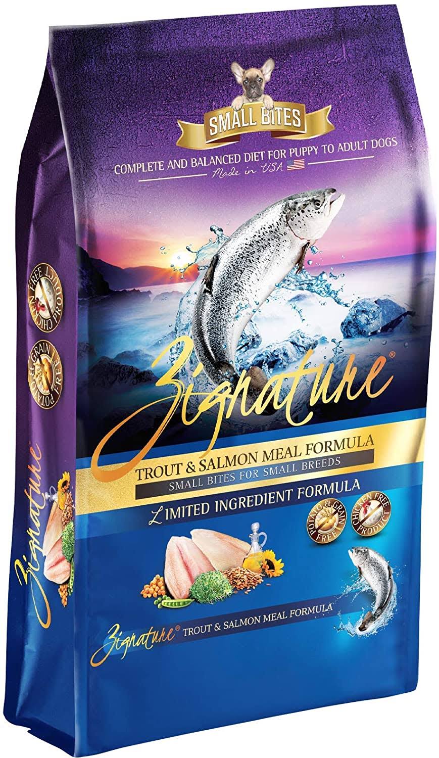 Zignature Grain Free Trout and Salmon Meal Small Bites Formula Dry Dog Food 5.66kg