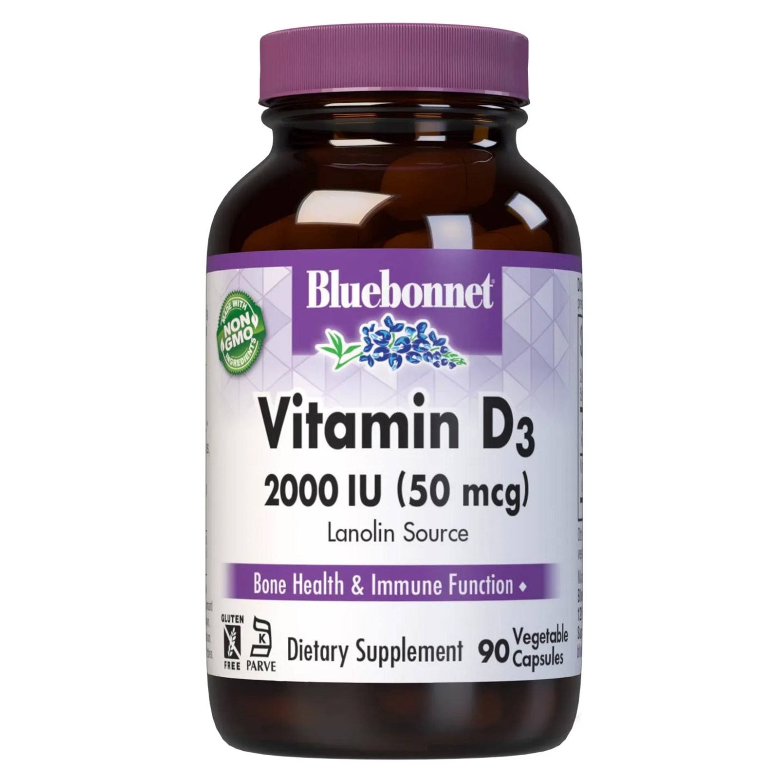 Bluebonnet Nutrition Vitamin D3 - 2000 IU - 90 Vegetarian Capsules