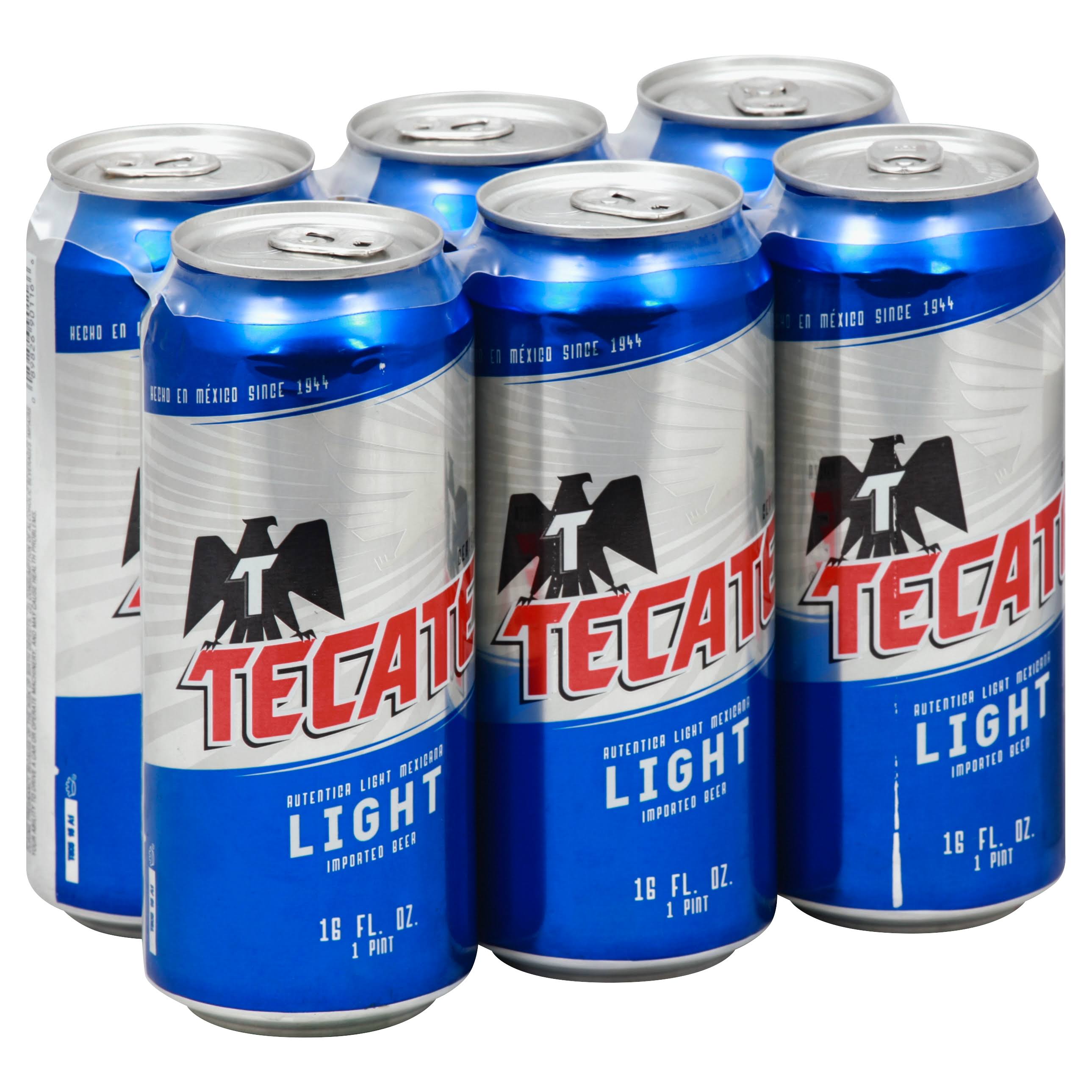 Tecate Beer, Light, Imported - 6 - 16 fl oz (1 pint) cans
