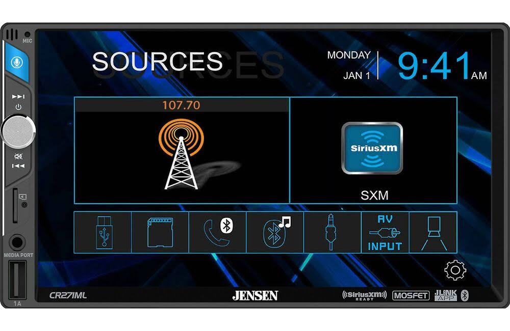 Jensen CR271ML Double DIN Bluetooth In-Dash Multimedia Car Receiver w/ 7in Touchscreen