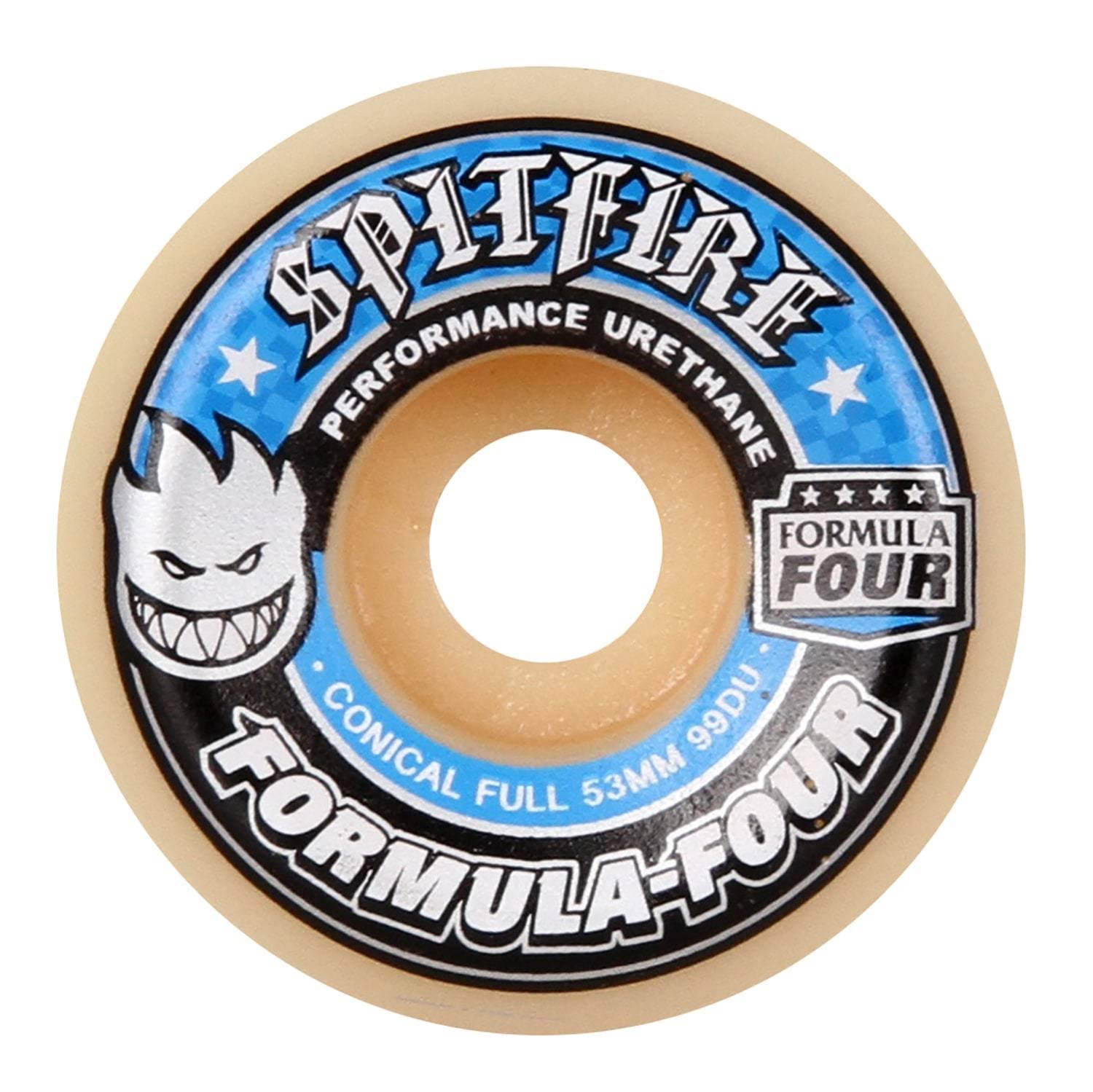 Spitfire F4 Conical Full Skateboard Wheels Set - White and Blue, 56mm