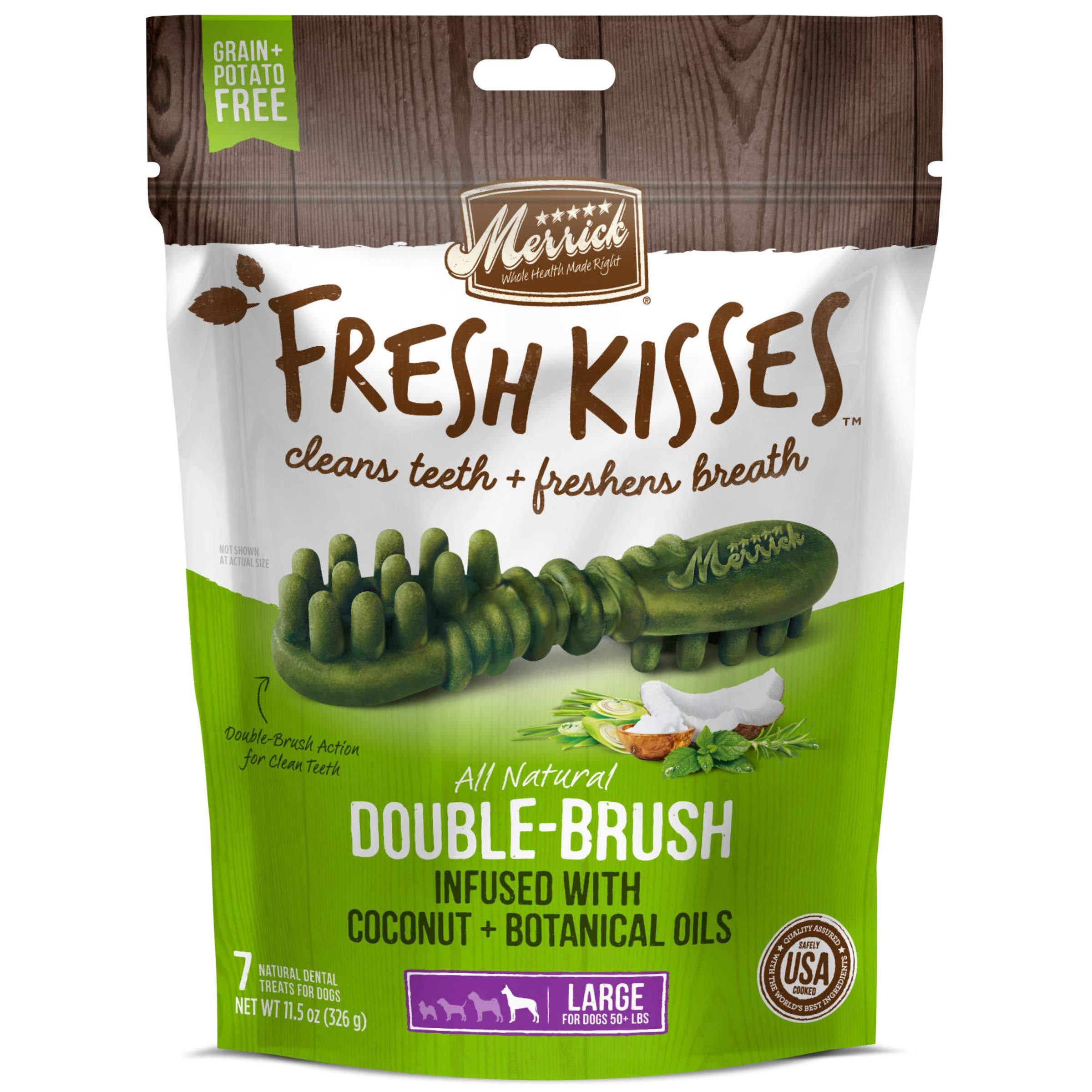 Merrick Fresh Kisses Coconut Oil + Botanicals Large Double-Brush Dental Dog Treats