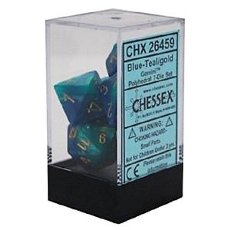 Chessex Gemini Polyhedral 7-Die Dice Set (Blue/Teal & Gold)