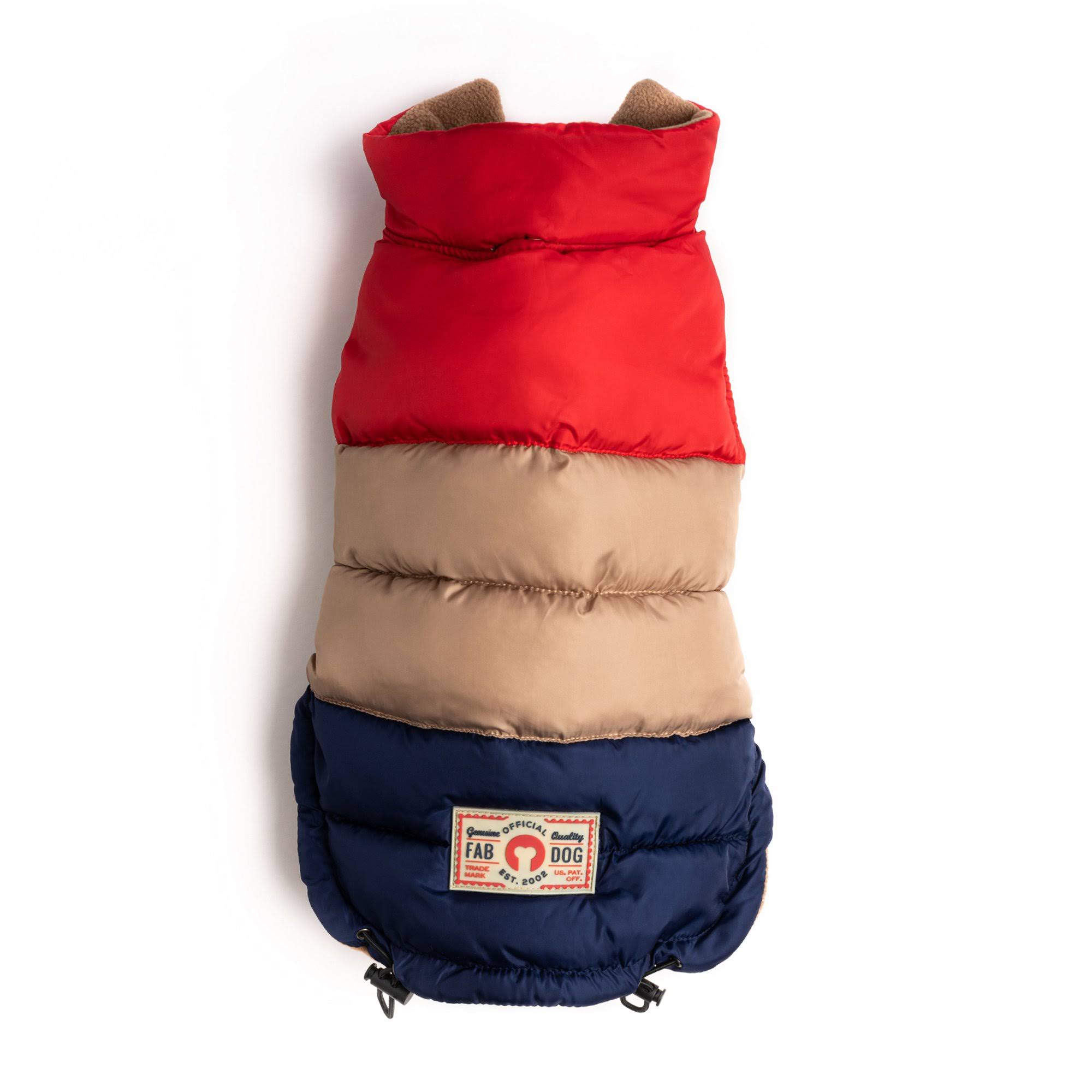 Fab Dog Red, Tan & Navy Color Block Puffer 14"