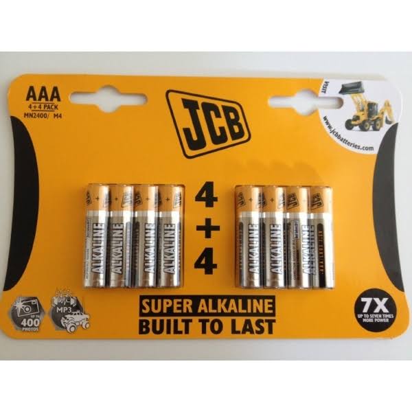 JCB Super Alkaline Batteries - 4 Plus 4, AAA