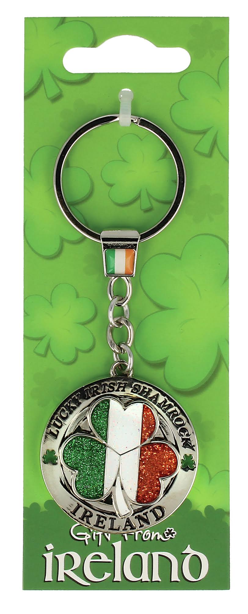 Lucky Irish Tri Colour Shamrock Spinner Keychain 