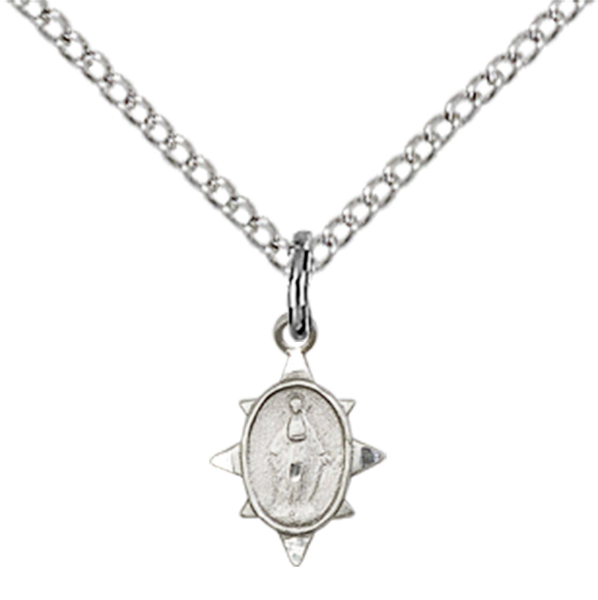 Sterling Silver Miraculous Pendant 3/8 x 1/4 Inch with 18 Inch ChainPL