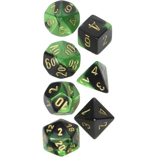 Chessex Gemini Poly 7 Set: Black-Green/Gold