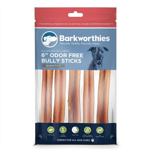 Barkworthies Odor-Free Bully Stick Dog Treats - 6", 5pk