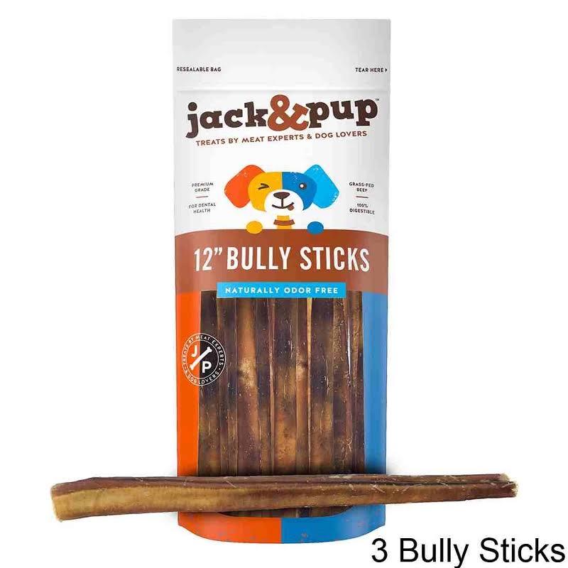Jack&Pup Bully Stick 12" Dog Treats 3 Count 3 Count