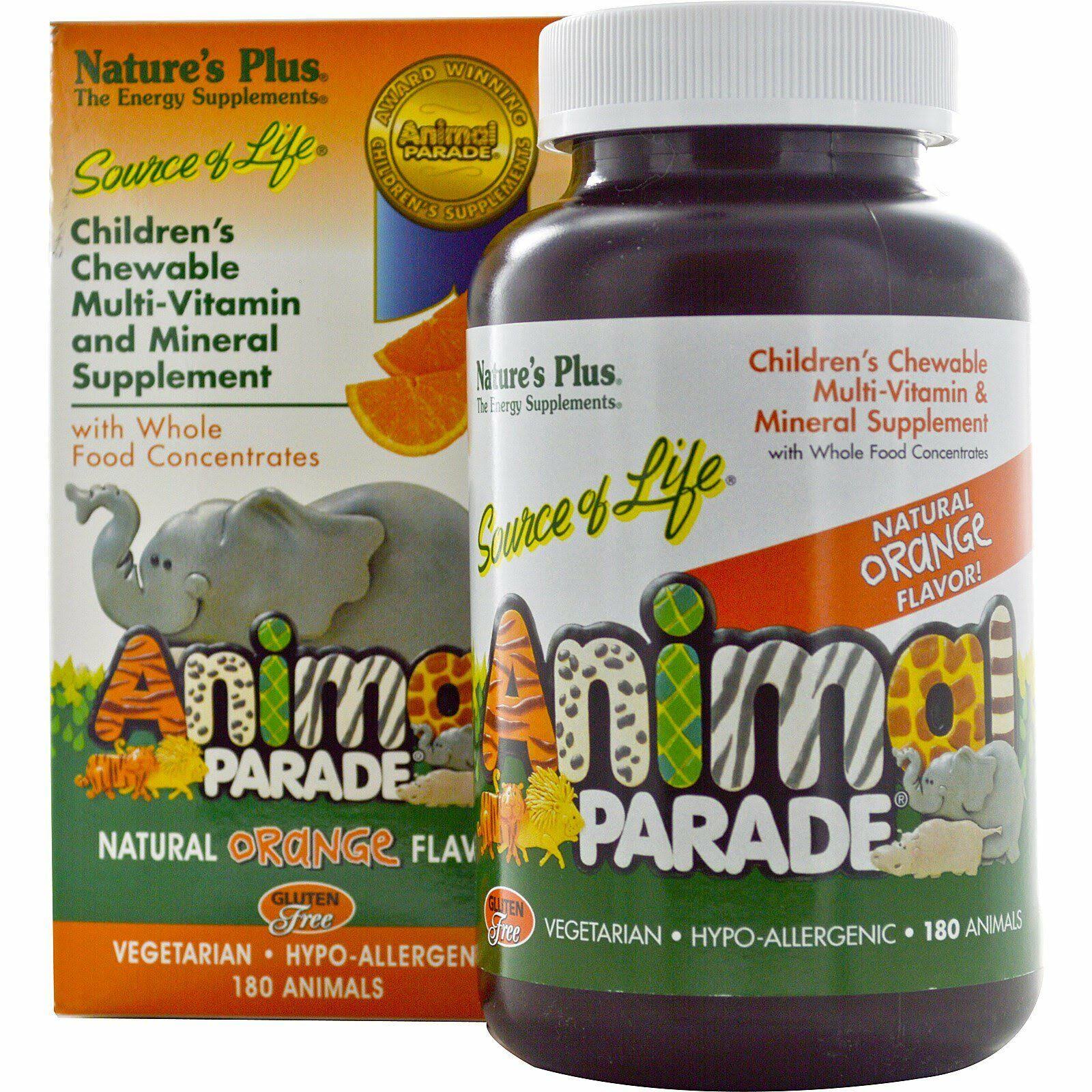Nature's Plus Source of Life Animal Parade Children's Chewable Multi-Vitamin and Mineral Supplement Natural Orange Flavor 180 Animals