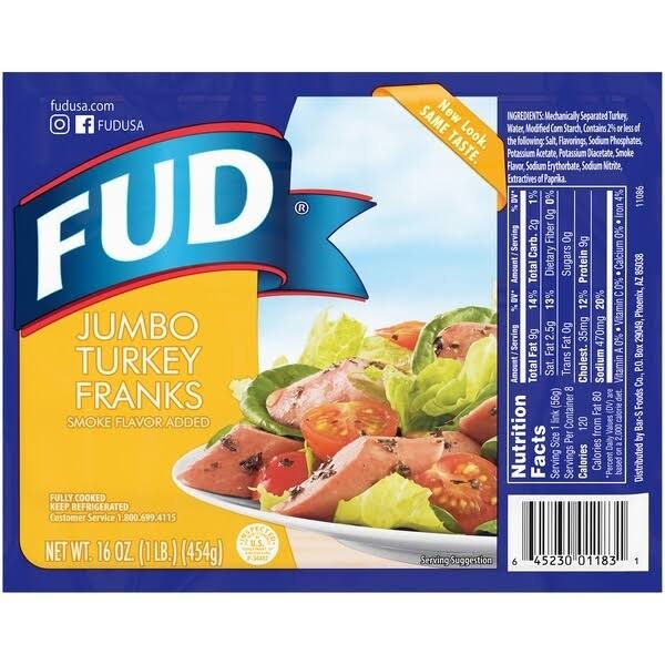 Fud Jumbo Turkey Franks - 16oz