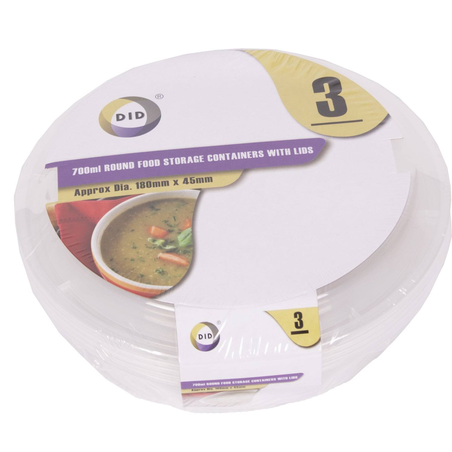 DID Food Containers with Lids - Round 3 Pack 700ml