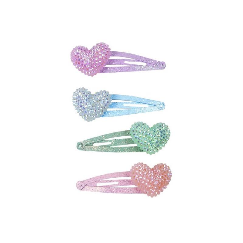 Great Pretenders Set of 2 Sparkle Heart Hair Clips (Pink & Green)