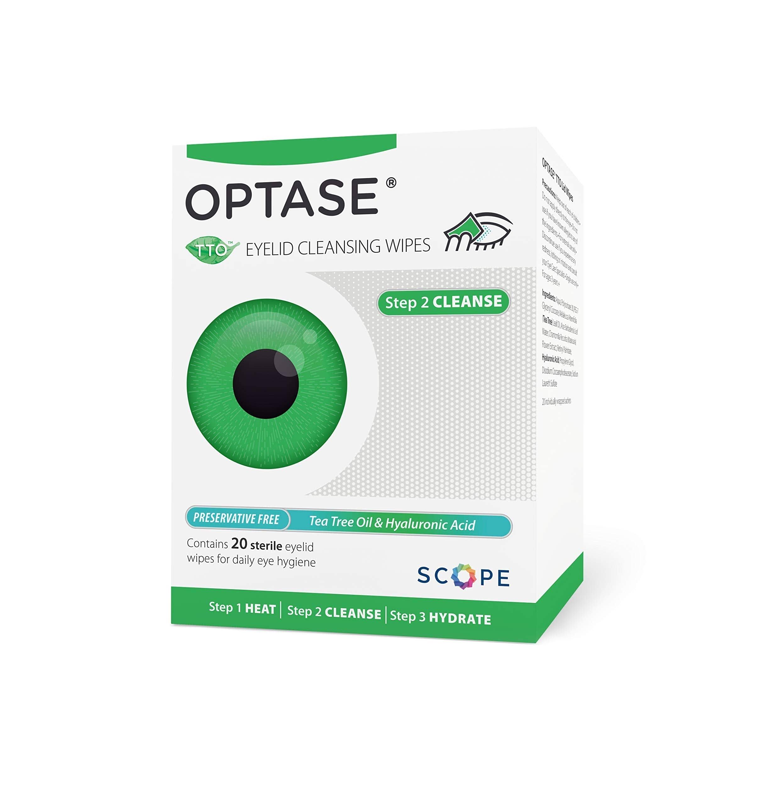 OPTASE Tea Tree Oil Eyelid Wipes - Eyelid Cleansing Wipes for Dry Eyes - Tea Tree Wipes for Blepharitis Treatment - Preservative Free Natural