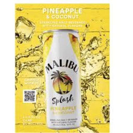 Malibu Malt Beverage, Sparkling, Pineapple & Coconut - 4 cans [12 fl oz]