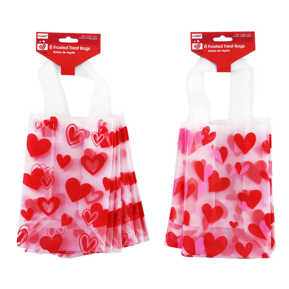 6 Count Valentine Frosted Treat Bags with Handles - Case of 48
