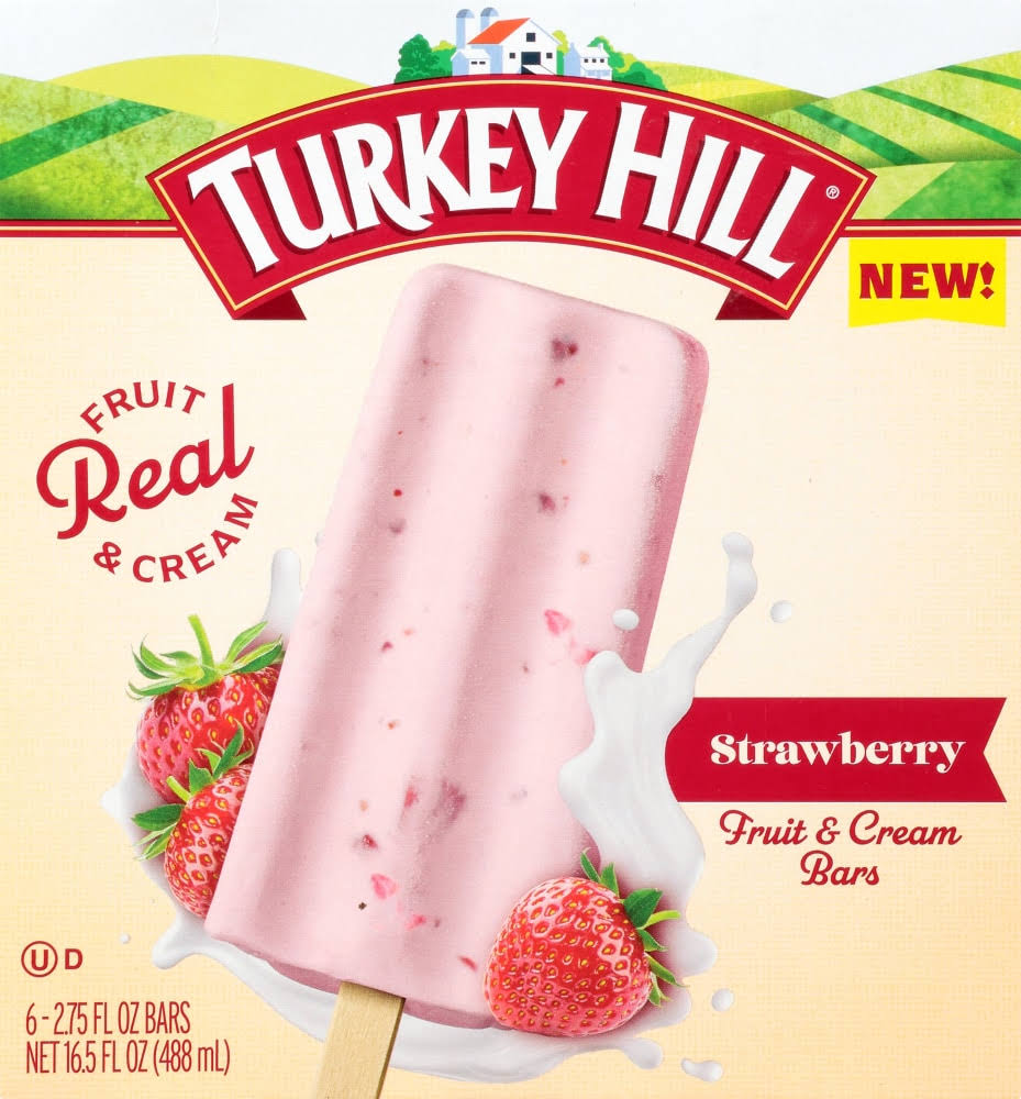 Turkey Hill Fruit & Cream Bars, Strawberry - 6 pack, 2.75 fl oz bars