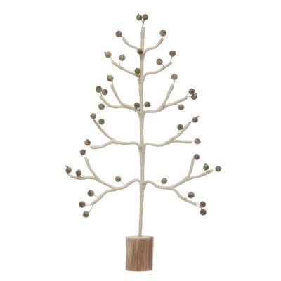 The Holiday Aisle Wool Wrapped Wire Tree With Stripes, White With Gold Finish Berries white/yellow