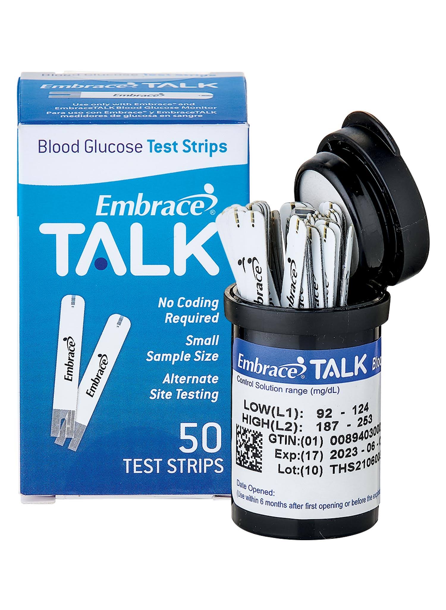 Embrace Talk Blood Glucose Test Strips 50