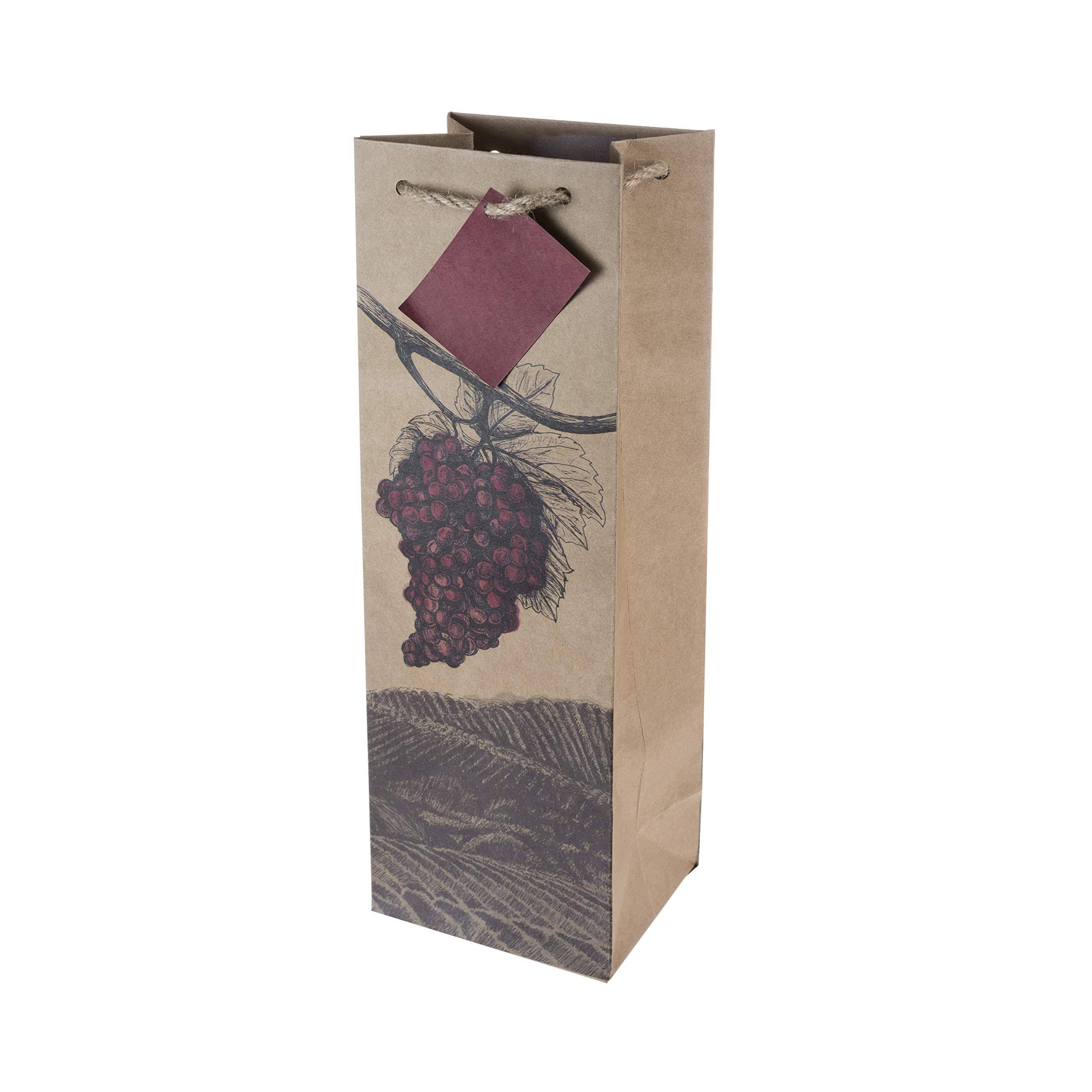 Illustrated Grapes Single Bottle Wine Bag Cakewalk (Bags) Brown Paper Gift Bags