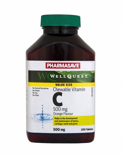 PHARMASAVE WELLQUEST VITAMIN C CHEWABLE 500MG ORANGE TABLETS 200S