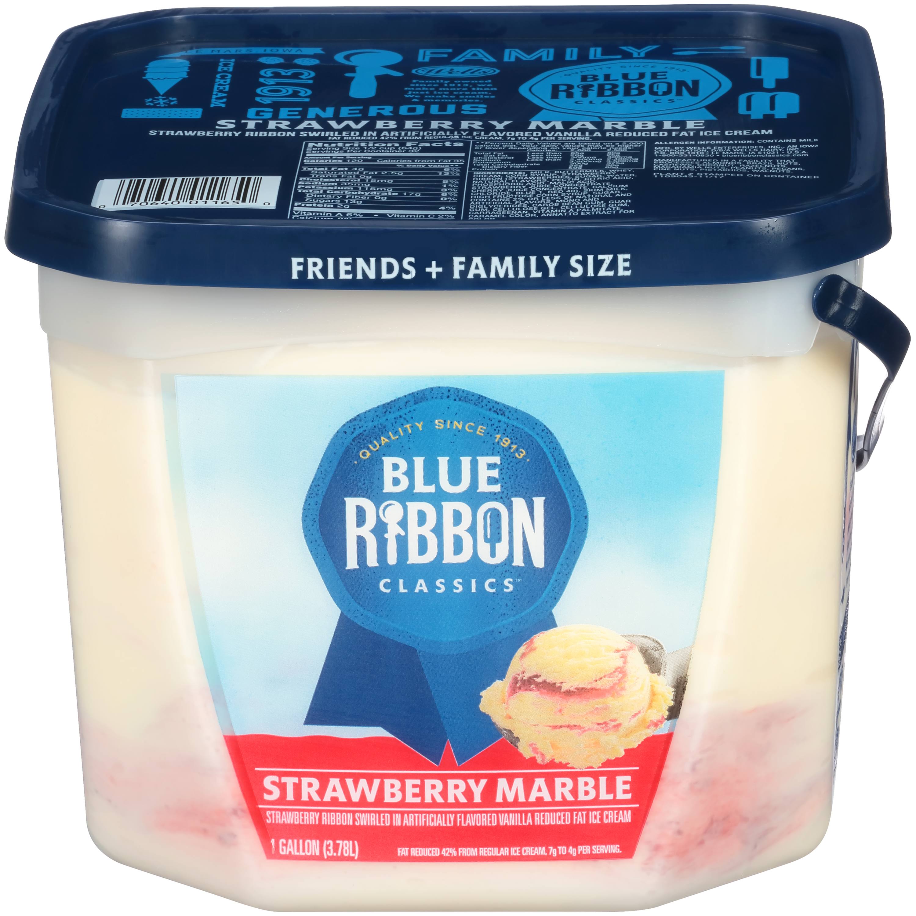 Blue Ribbon Classics Ice Cream, Reduced Fat, Strawberry Marble, Friends + Family Size - 1 gallon (3.78 l)
