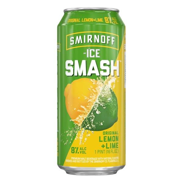 Smirnoff Ice Malt Beverage, Original Lemon + Lime, Smash - 1 pint