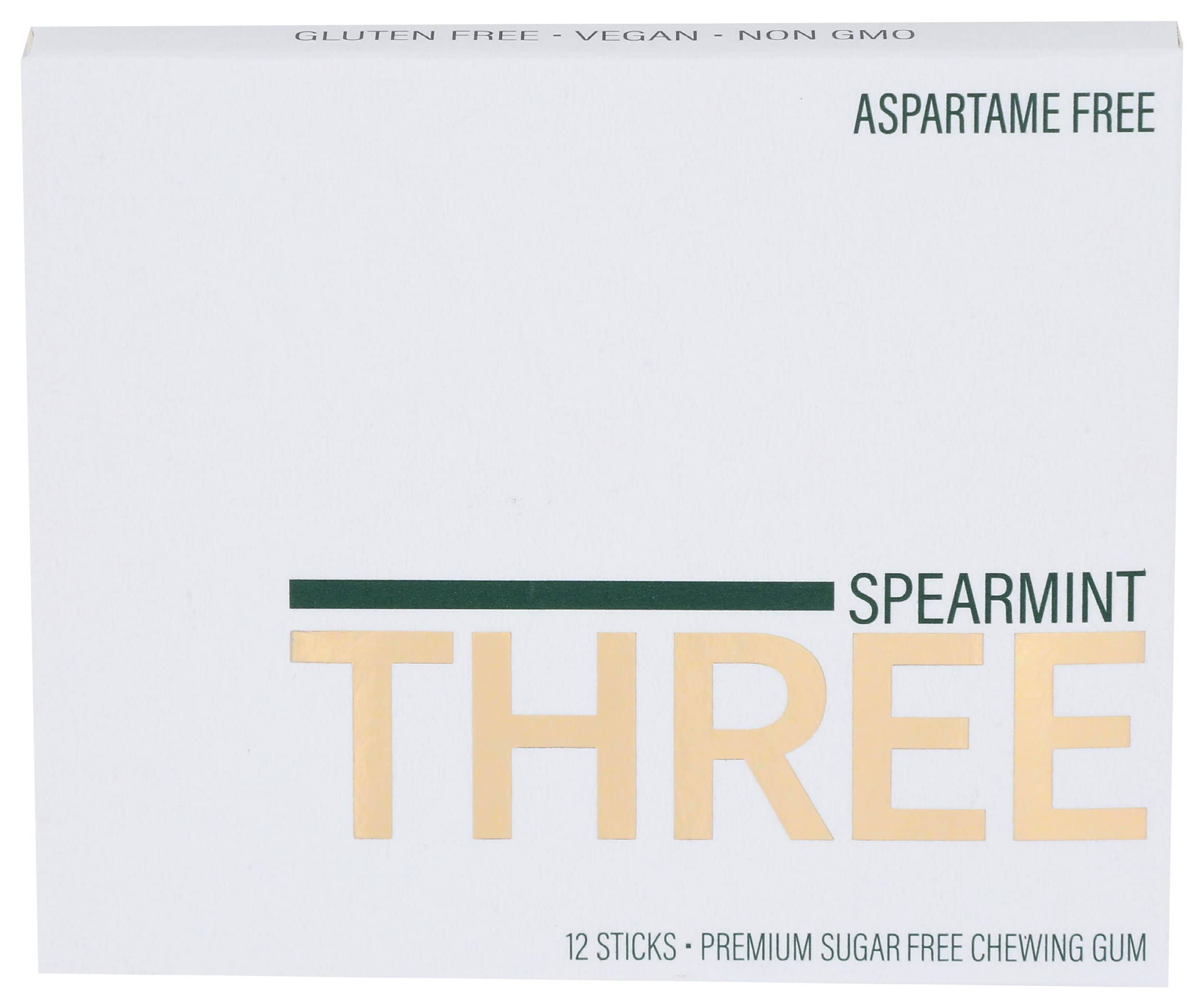 The Pur Company Spearmint Three Sugar Free Gum 12 Sticks