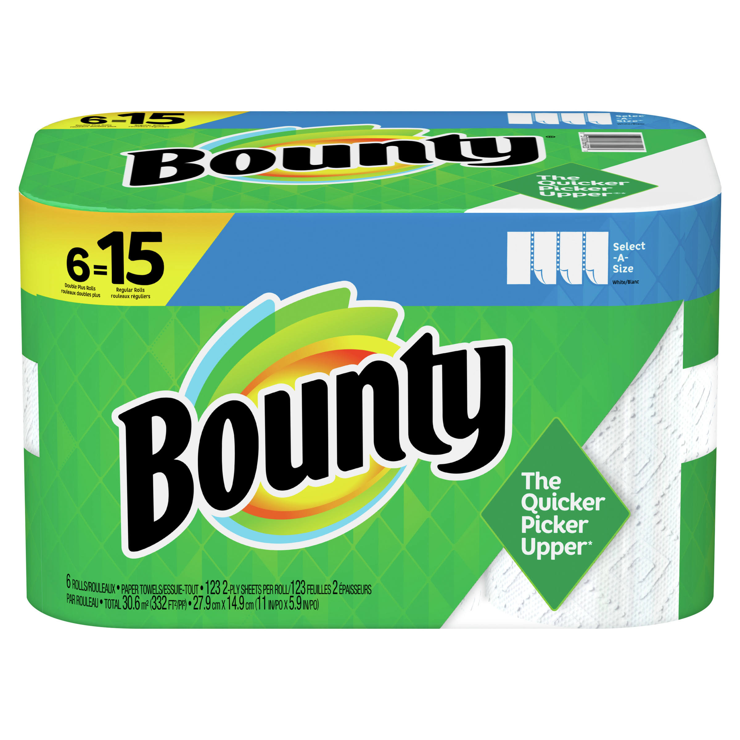 Bounty Paper Towels, Select-A-Size, Double Plus Rolls, White, 2-Ply - 6 rolls