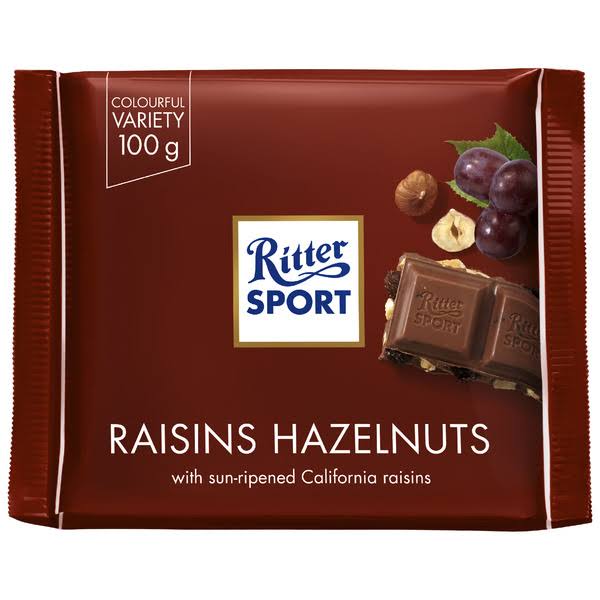 Ritter Sport Milk Chocolate - with Raisins and Hazelnuts, 100g