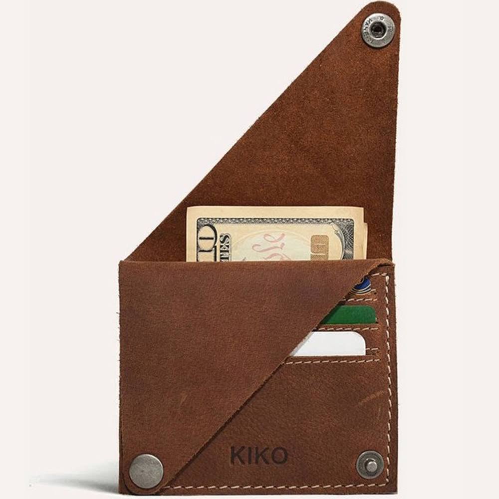 KIKO Leather Genuine Leather Men's Leather Wing Fold Card Case Brown