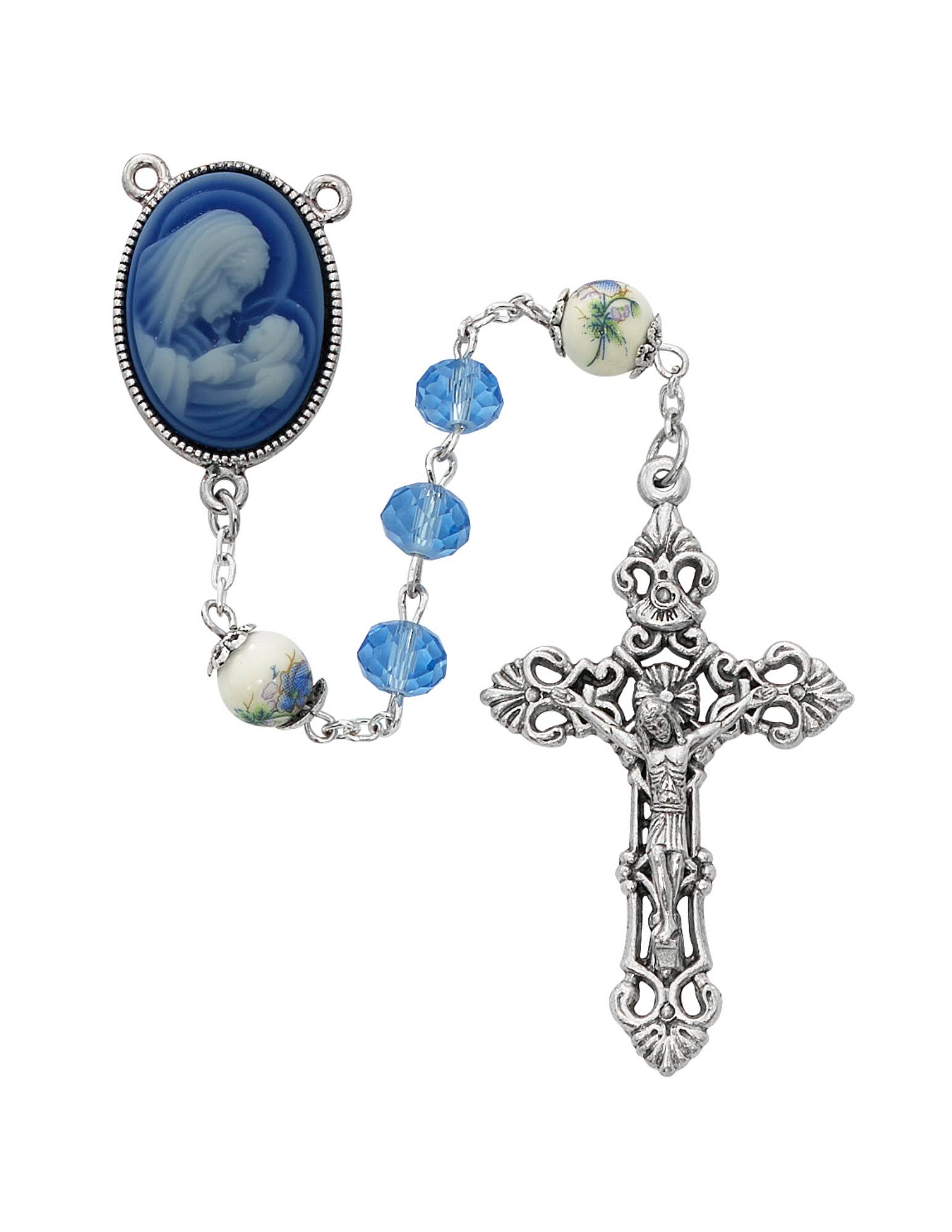 McVan R724F 8 mm Crystal & Ceramic Cross Rosary Set - Blue