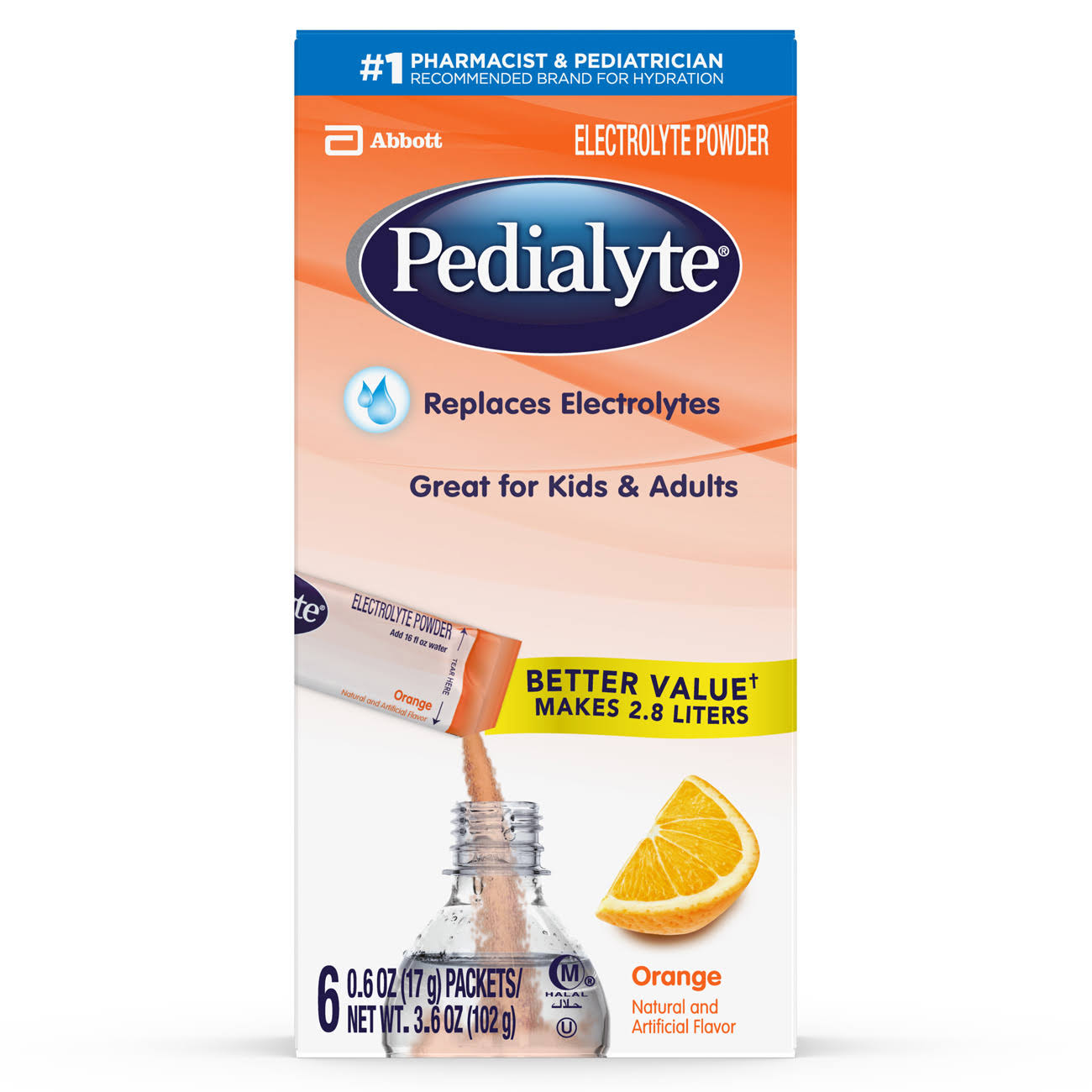Pedialyte Electrolyte Powder Orange Powder 0.6 Oz Powder Packs