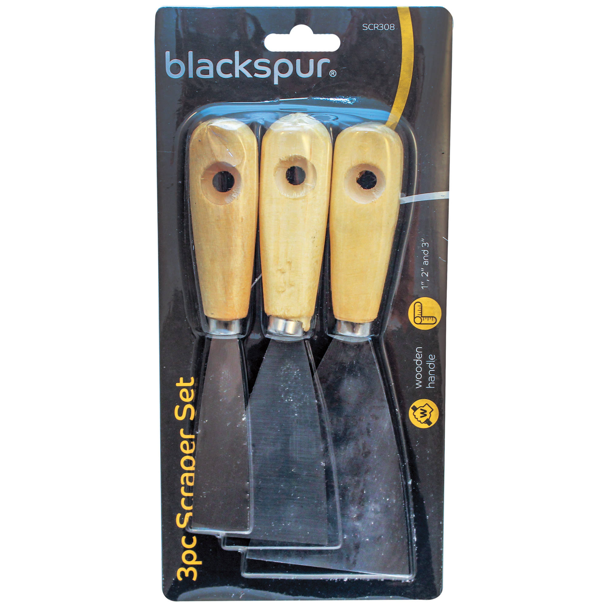 Blackspur Wooden Handle Paint Decorating Scraper Set - 3pcs