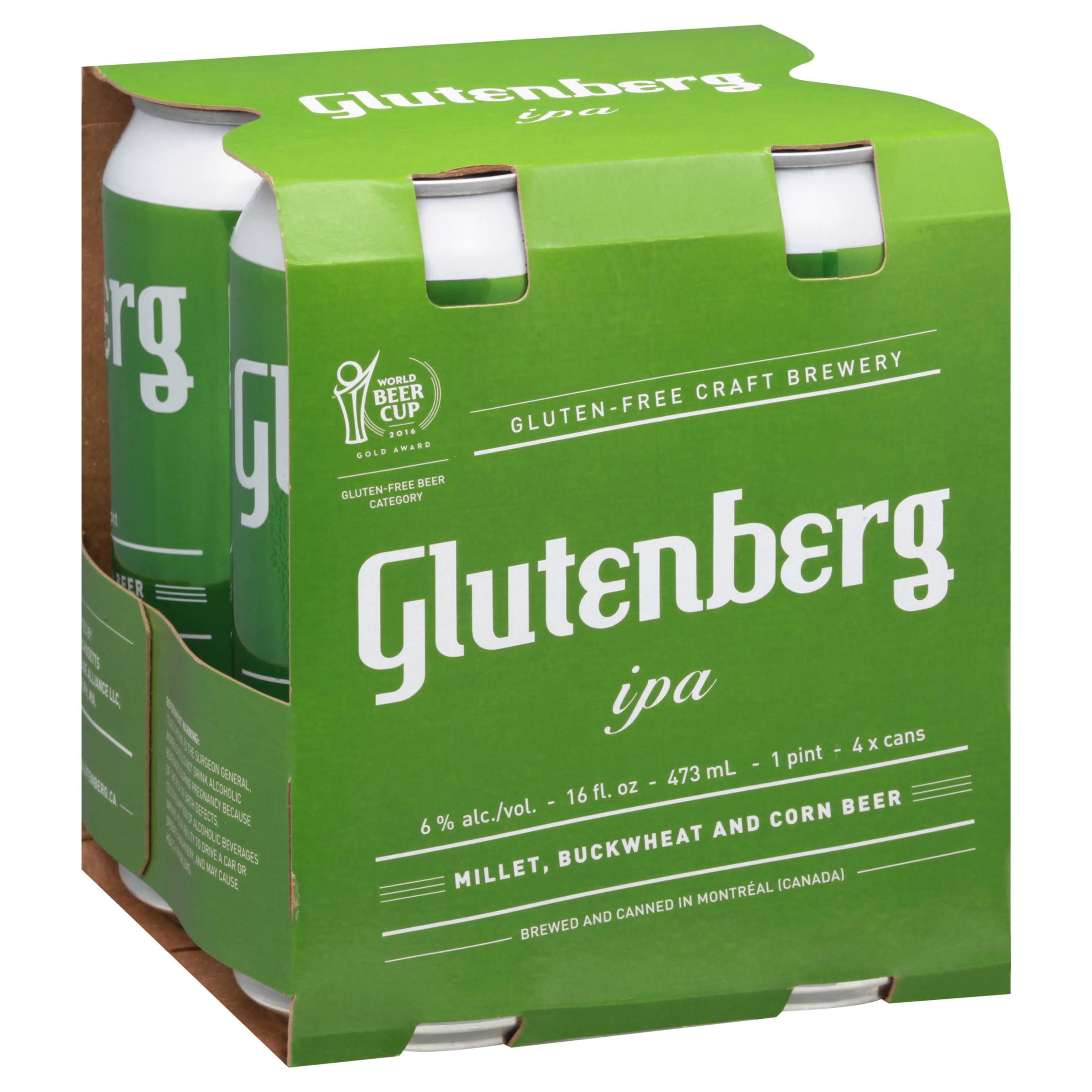 Glutenberg Beer, IPA - 4 pack, 16 fl oz