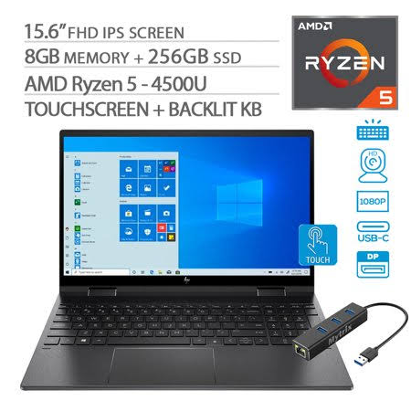 Hp Envy X360 2-in-1 Touchscreen Laptop, 15.6" Ips Fhd, Ryzen 5-4500u 6-core Up To 4.00 Ghz, 12gb Ram, 512gb Ssd, Usb-c/dp, HDMI 2.0, Backlit Kb,