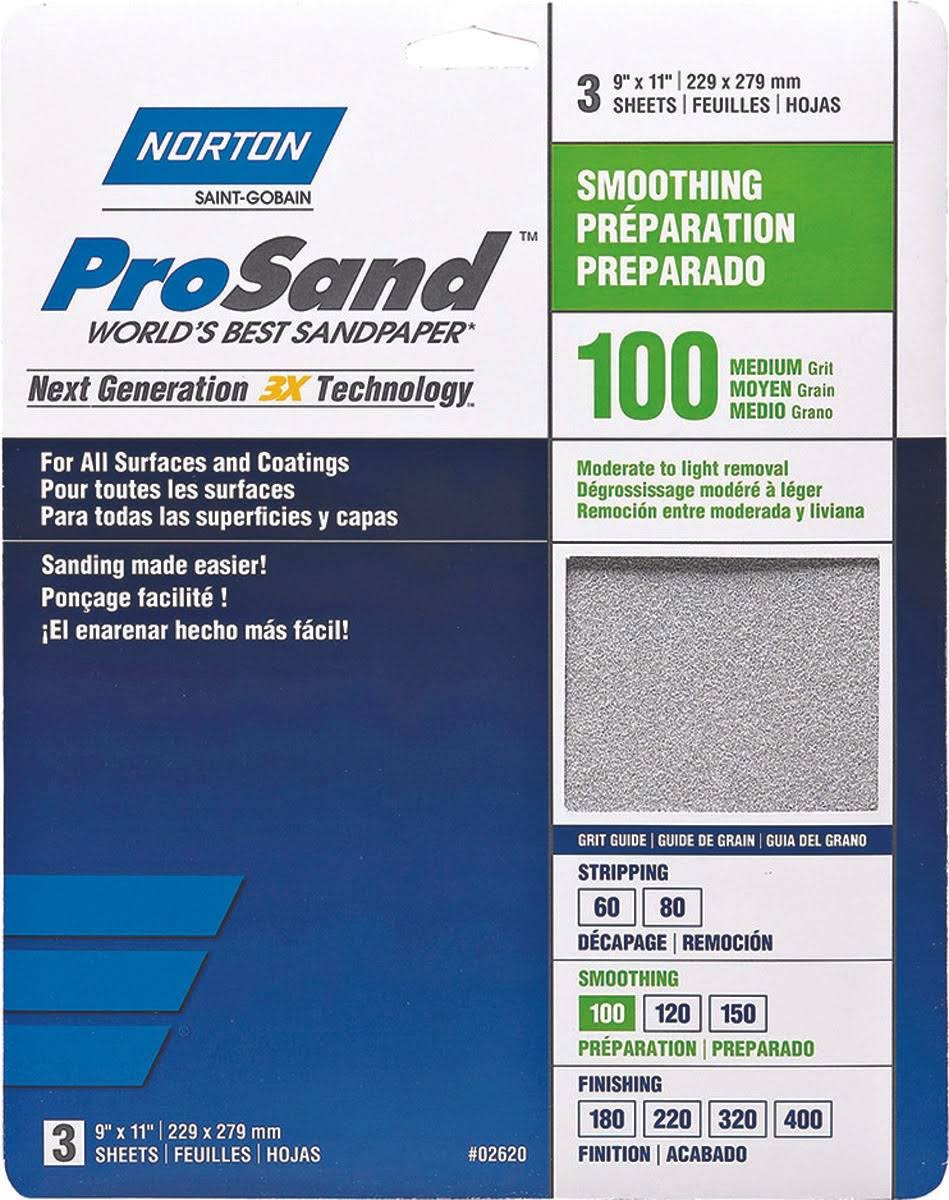 Norton Sandpaper - 100 Grit, x3