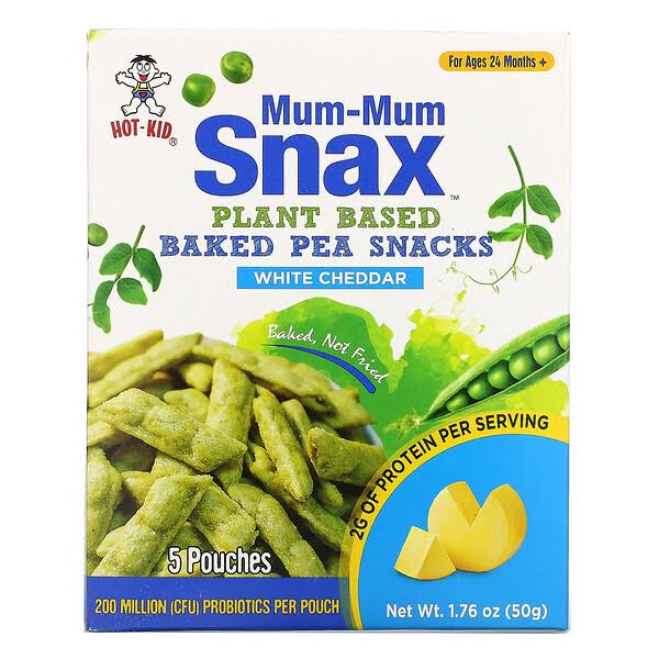 3 PACK OF Hot Kid, Mum-Mum Snax, Baked Pea Snacks, For Ages 24 Months+, White Cheddar, 5 Pouches, 1.76 oz (50 g)