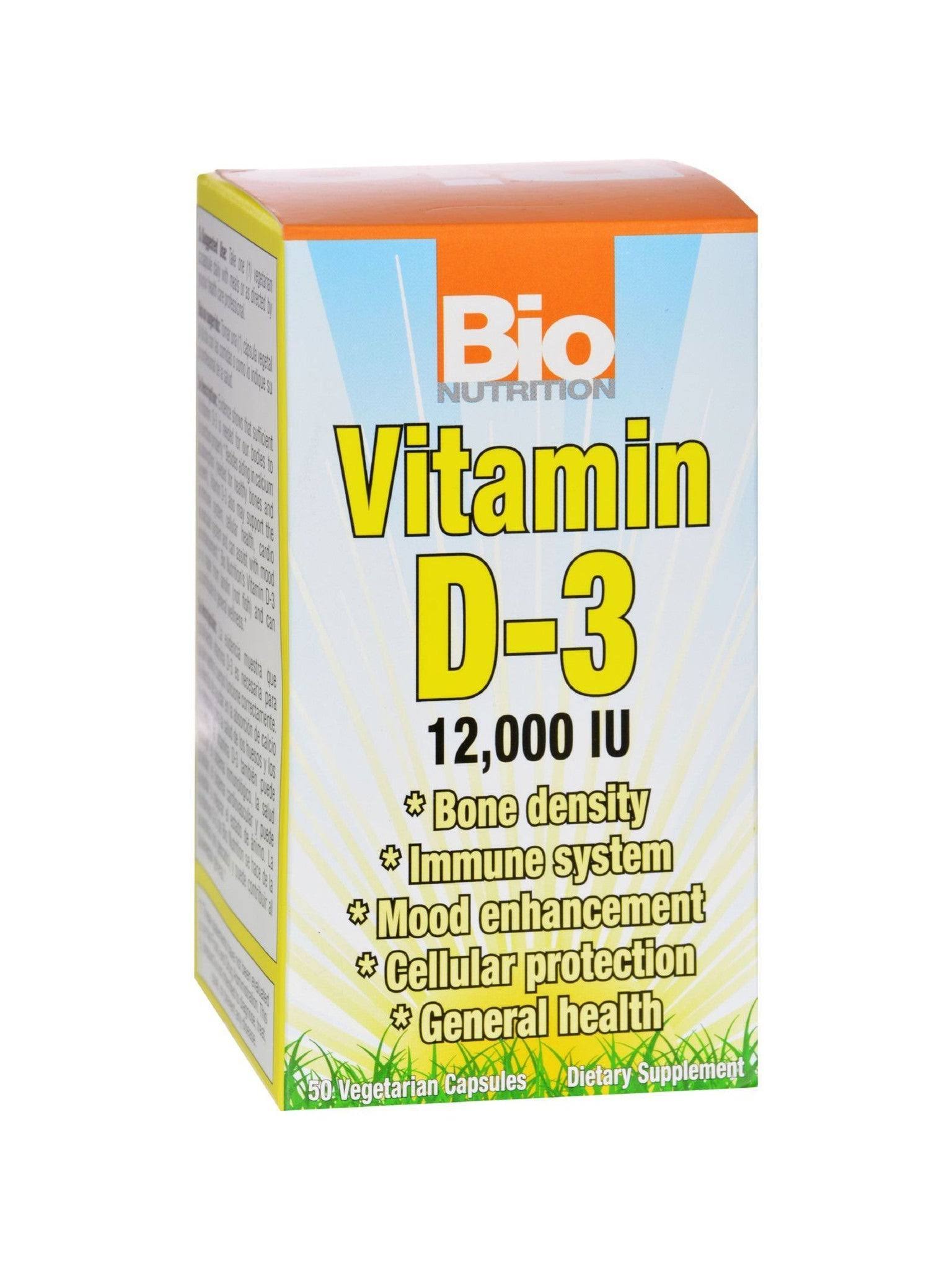 Bio Nutrition Vitamin D3 Supplement - 12000IU, 50 Capsules