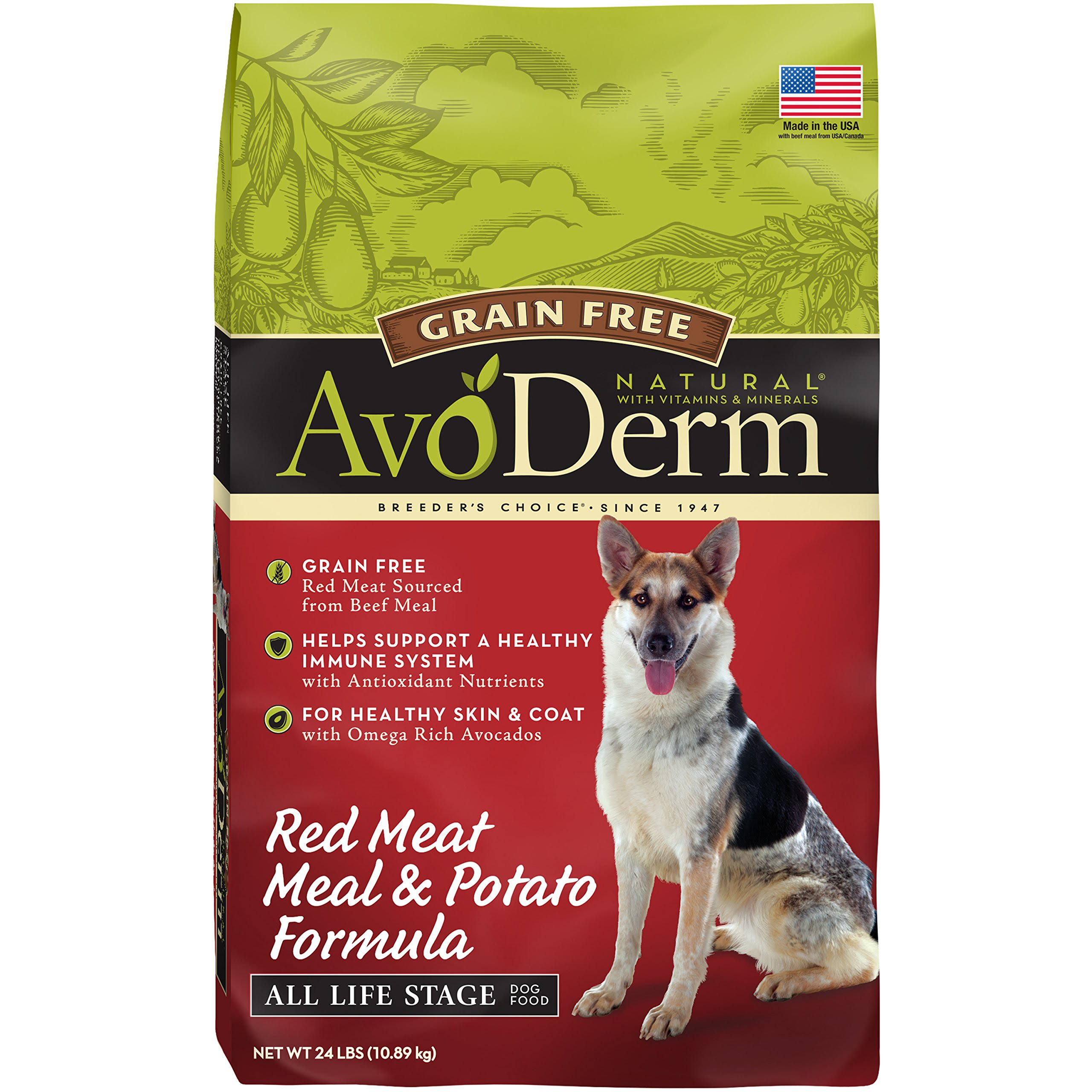 AvoDerm Natural Dog Food - Grain Free, Red Meat, 24lbs