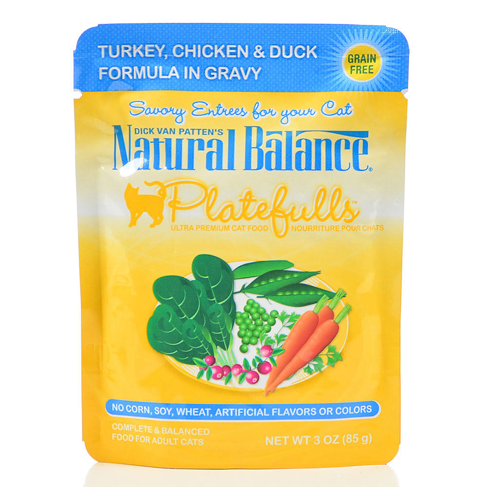 Natural Balance Platefulls Adult Cat Wet Food - Turkey, Chicken & Duck in Gravy, 85g
