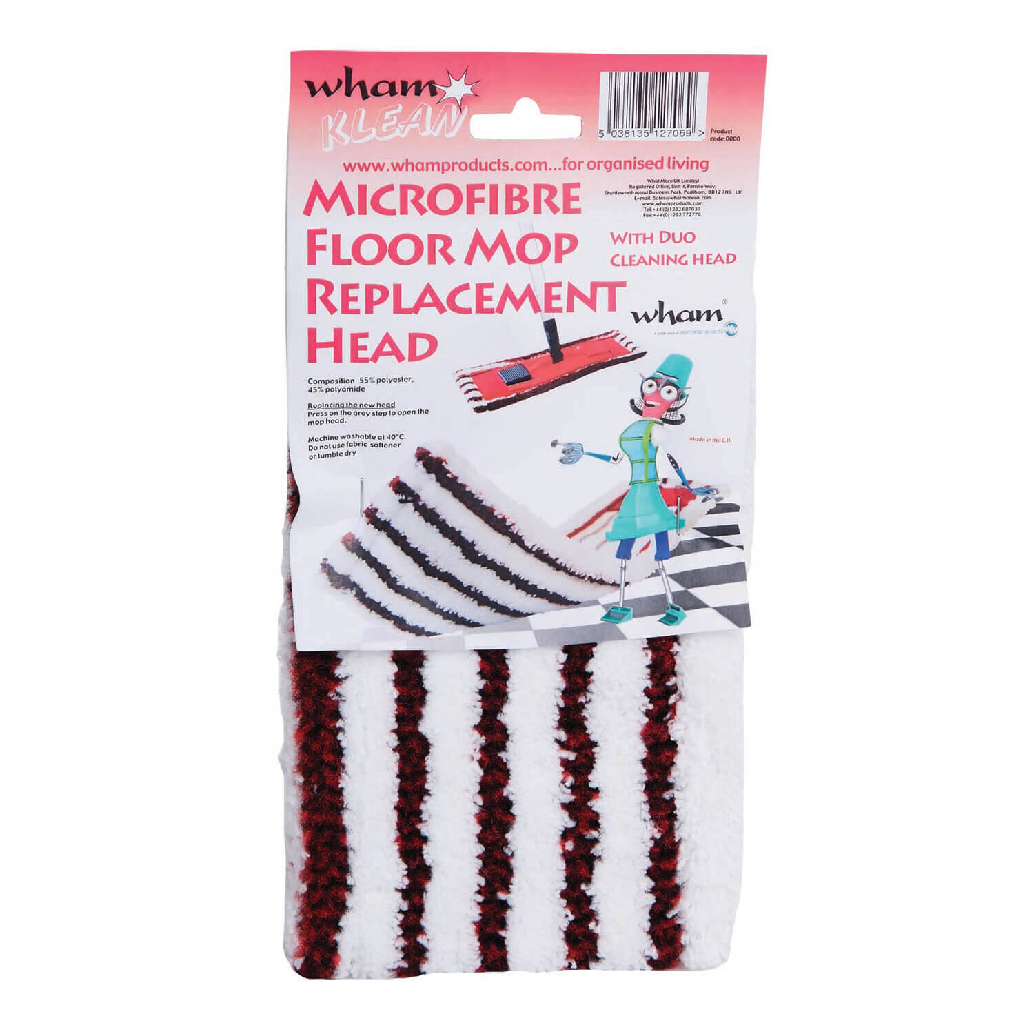 Wham Klean Microfibre Floor Mop Head Refill Red/Grey X2