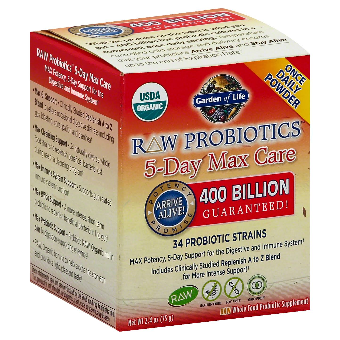 Garden of Life Raw Probiotics 5-Day Max Care Health Supplement - 75g