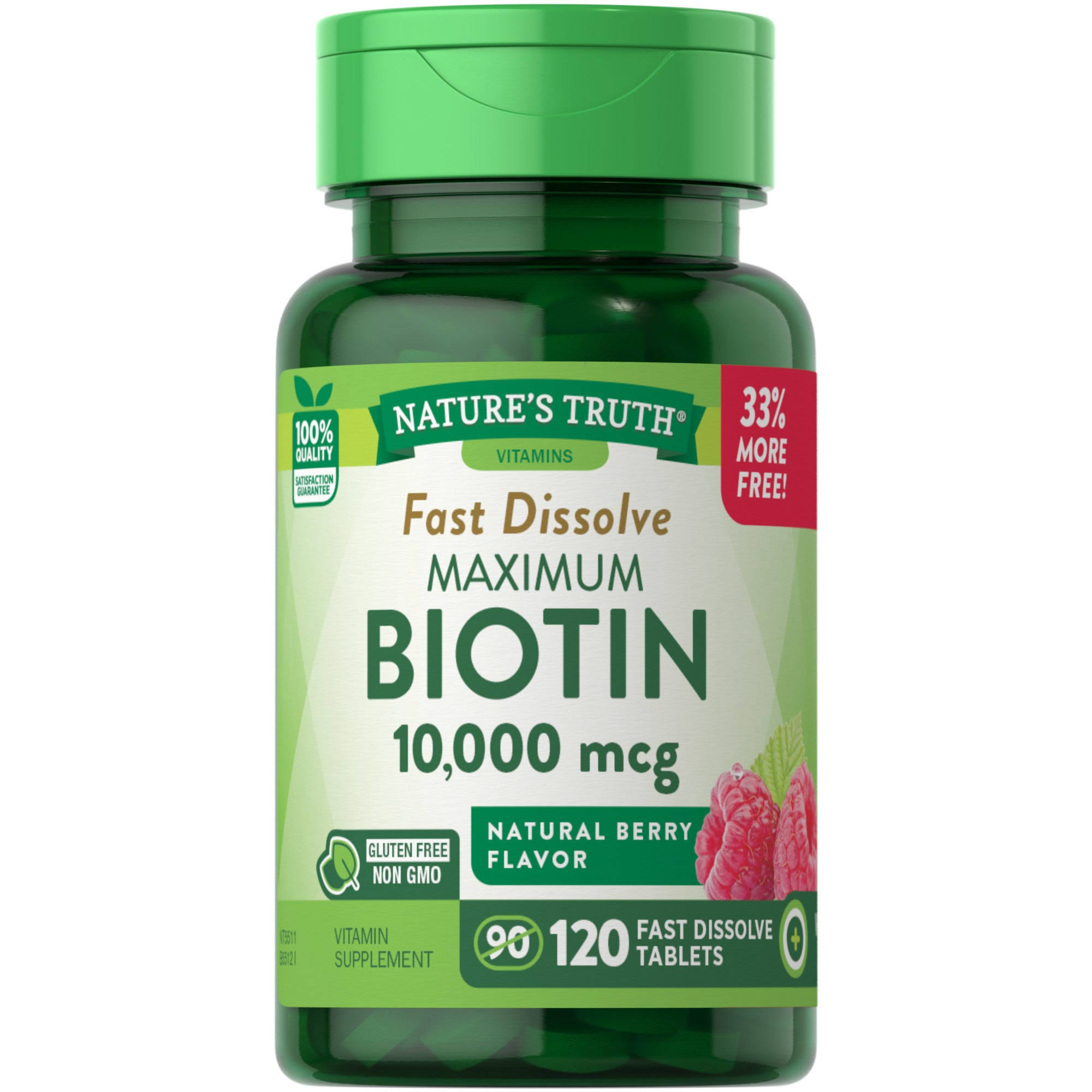 Nature's Truth Maximum Biotin Supplement - 10,000mcg, 120 Fast Dissolve Tabs, Berry