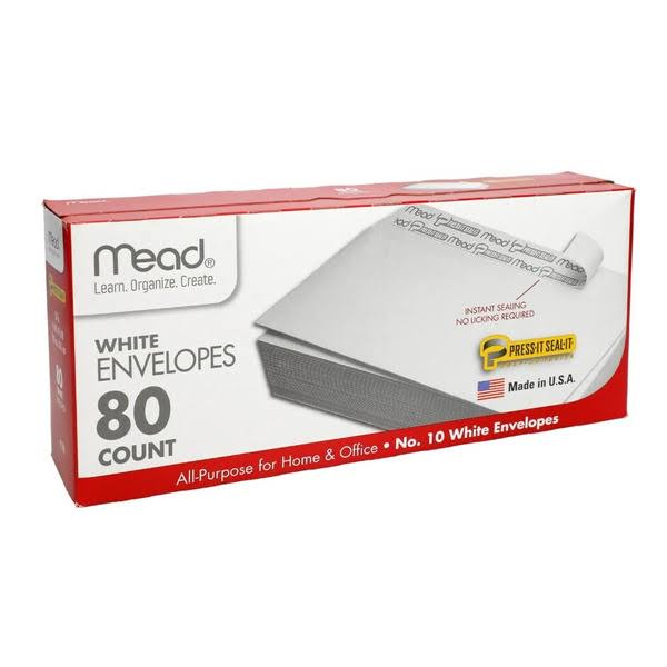 Mead Security Envelope - 4 1/8 X 9 1/2 20lb, White, 40/box,Pack of 3