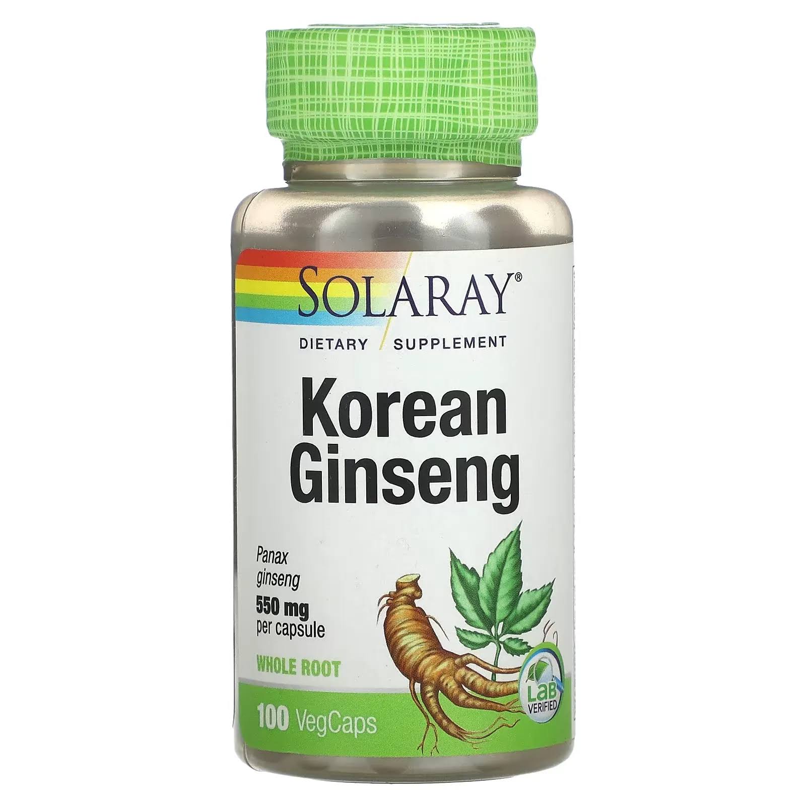 Solaray Korean Ginseng Root Supplement - Panax Ginseng, 550mg, 100 Caps