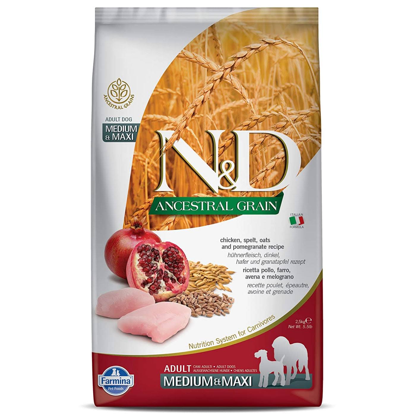 Farmina N&D Ancestral Grain Chicken & Pomegranate Medium & Maxi Adult Dry Dog Food, 26.4-lb